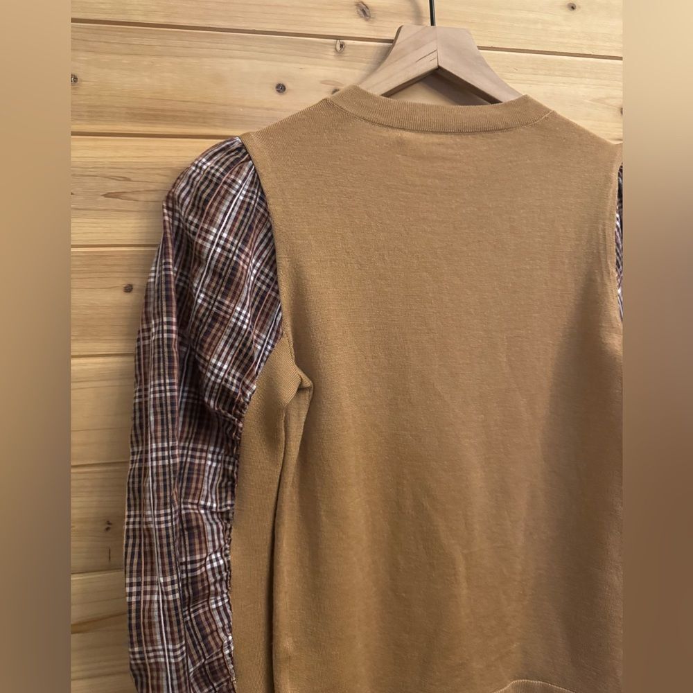 Veronica Beard Size Small Mixed Media Adler Wool Plaid Sleeve Pullover Sweater - Picture 9 of 11